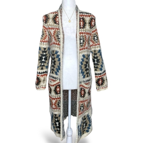 Shyanne Fuzzy Eyelash Boho Southwest Western Cowgirl Cardigan Sweater Duster XS - Picture 3 of 13
